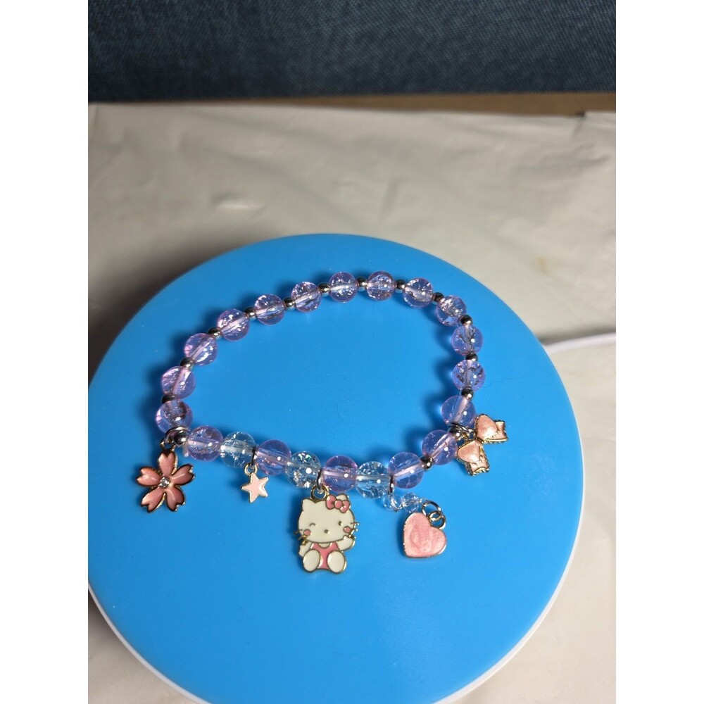 Kawaii Kitty Pink Beaded Stretch Charm Bracelet Y2K